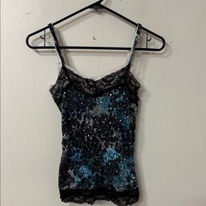 GLO Jeans Black and Blue Sequin Camisole Y2K